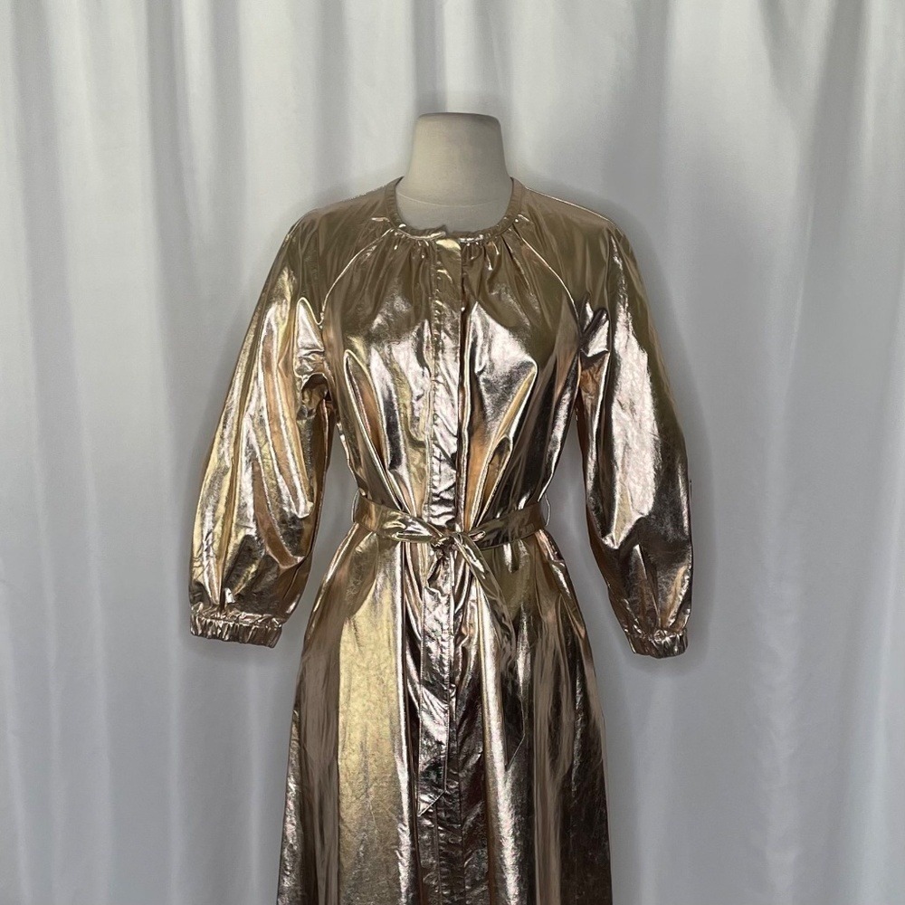 NWT!! Anthropologie MARE MARE Shine Faux‎ Leather Shirt Dress Pearl Metallic XS - Picture 4 of 15